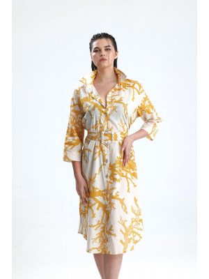 Midi Coral Gold Shirt Dress