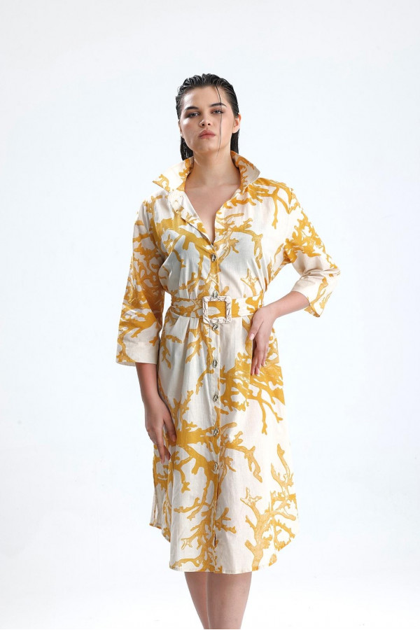 Midi Coral Gold Shirt Dress