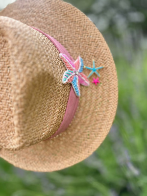 25-Coll Raphia Hat Marin Pinky