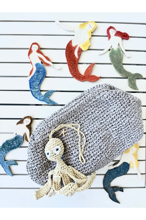 Natural Octopus Grey Big Clutch