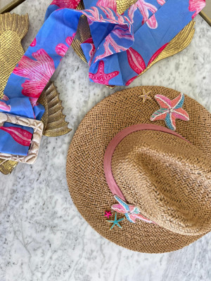 25-Coll Raphia Hat Marine Pink