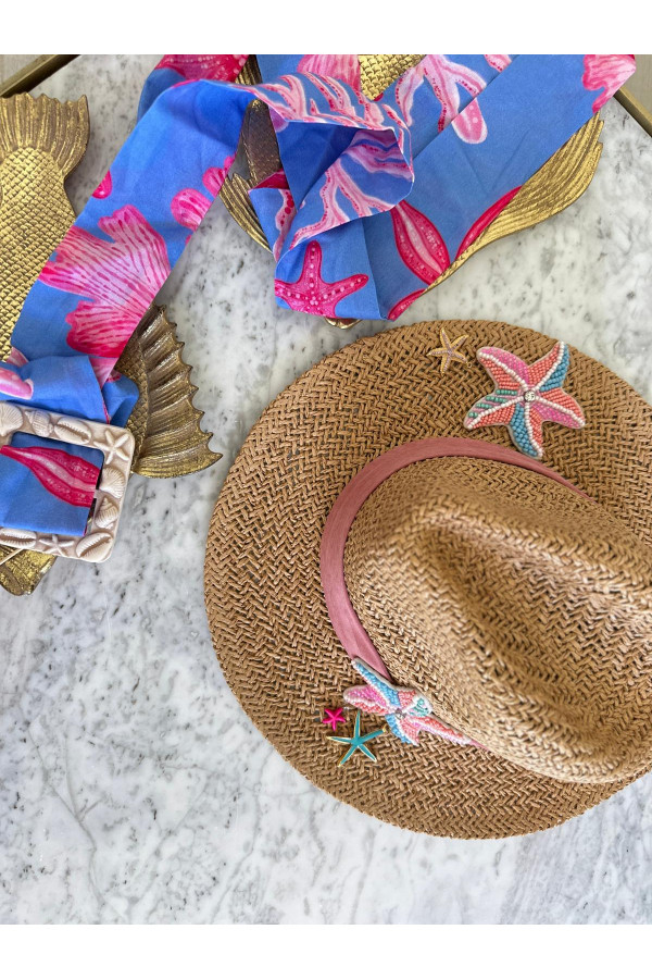 25-Coll Raphia Hat Marine Pink