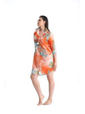 Mini Coral Red  Shirt Dress