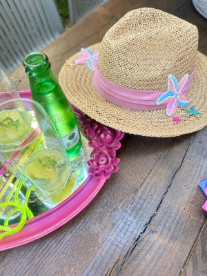 25-Coll Raphia Hat Marine Pinky