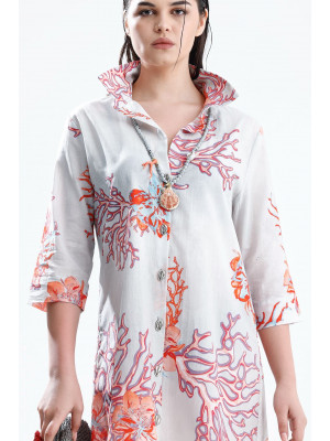 Mini Coral White Shirt Dress
