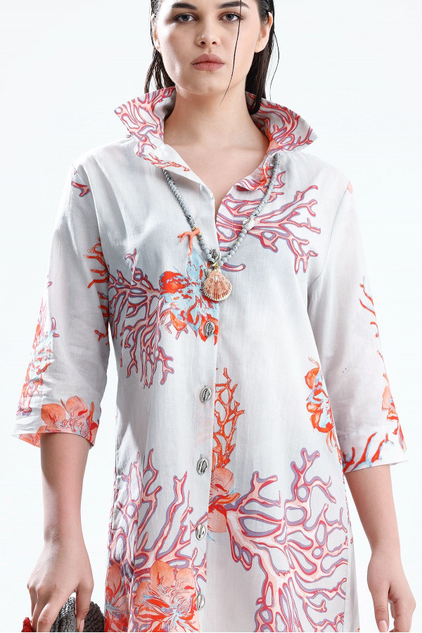 Mini Coral White Shirt Dress
