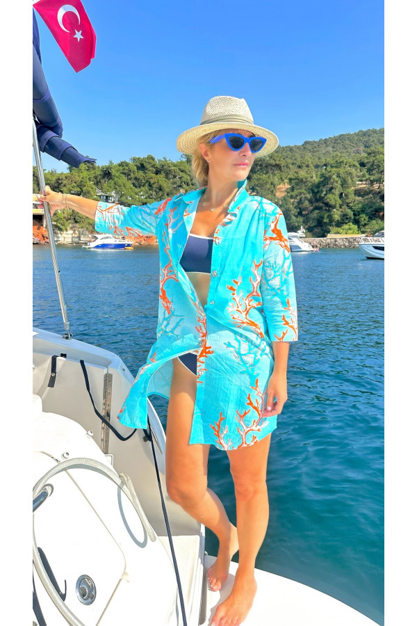Mini Coral Mint Shirt Dress