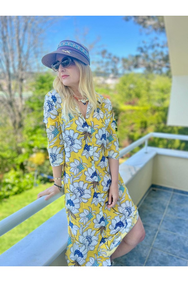 Midi Yellow Floral Shirt Dress