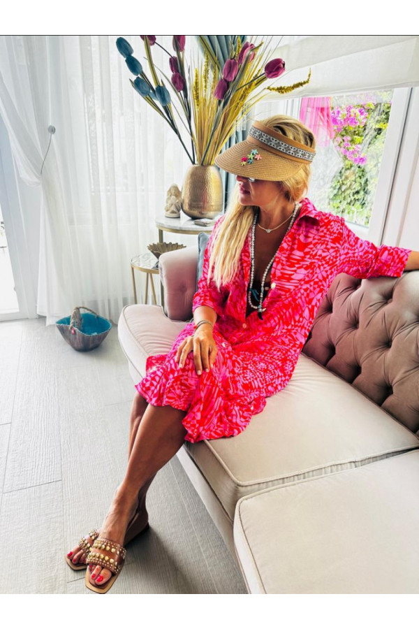 Midi Neon Pink Shirt Dress