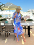 Midi Coral Blue-Scarlet Shirt Dress